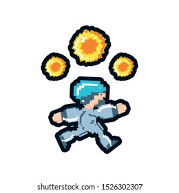 video game avatar with fire balls pixelated vector illustration design