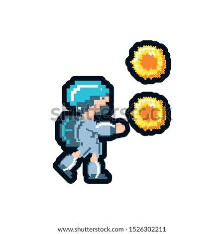 video game avatar with fire balls pixelated vector illustration design
