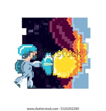 video game avatar with fire balls pixelated vector illustration design