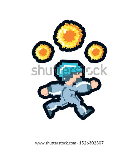 video game avatar with fire balls pixelated vector illustration design