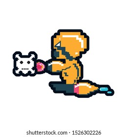 video game avatar pixelated with danger skull vector illustration design