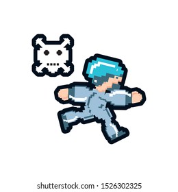 video game avatar pixelated with danger skull vector illustration design