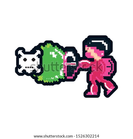 video game avatar pixelated with danger skull vector illustration design