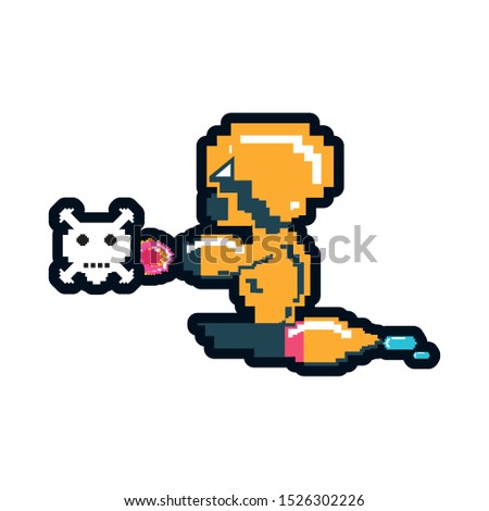 video game avatar pixelated with danger skull vector illustration design