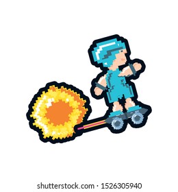 video game avatar pixelated with skateboard vector illustration design
