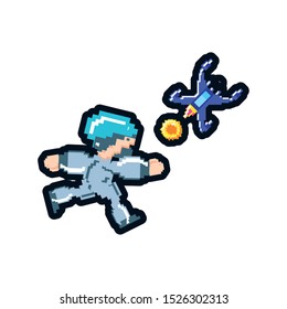video game avatar pixelated with spaceship vector illustration design
