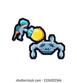 video game avatar pixelated with spaceship vector illustration design