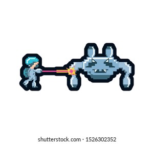 video game avatar pixelated with spaceship vector illustration design