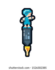 video game avatar in rocket pixelated vector illustration design
