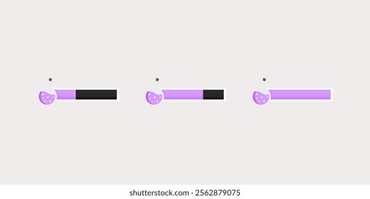 Video game bar template set. Magic potion level indicator. Gaming, interface, menu concepts. Flat decorative vector design isolated illustration.