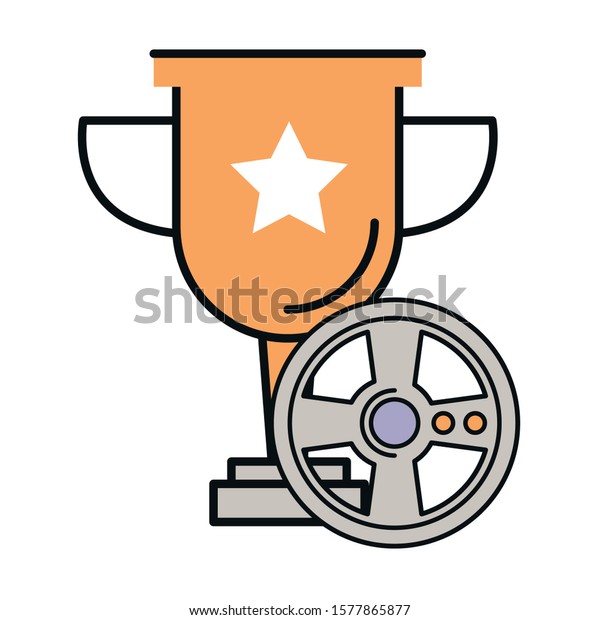 video game car wheel control with trophy cup\
vector illustration\
design