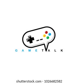 video game chat joystick console theme logo template vector