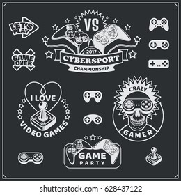 Video game club emblems, labels, icons, badges and design elements.
