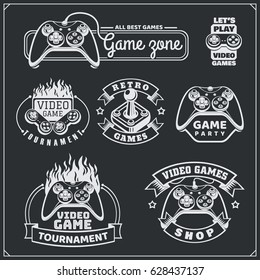 Video game club emblems, labels, icons, badges and design elements.