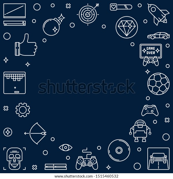 Video Game concept outline frame with dark\
blue background. Vector linear\
illustration