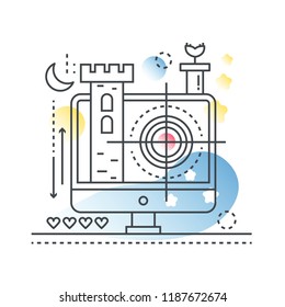 Video game concept in trendy line with gradient flat color style.