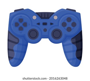 Video Game Console Blue Controller, Joystick of Modern Game Console Cartoon Vector Illustration