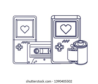 video game console and cassette with photographic roll