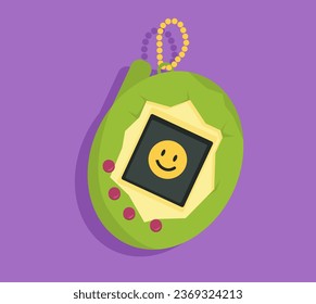 Video game console concept. Green joystick and controller. Back to 80s and 90s arcade. Template, layout and mock up. Cartoon flat vector illustration isolated on violet background