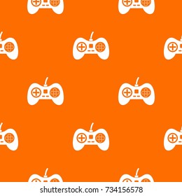 Video game console controller pattern repeat seamless in orange color for any design. Vector geometric illustration