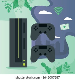 video game console with controls vector illustration design