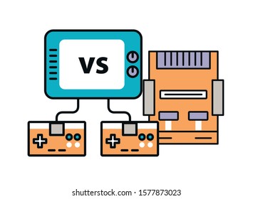 video game console device with controls and tv vector illustration design