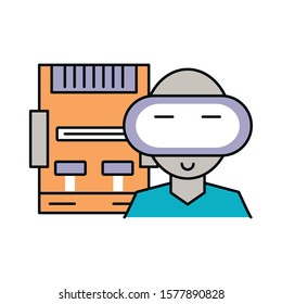 video game console device with gamer character vector illustration design