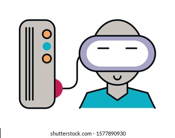 video game console device with gamer character vector illustration design