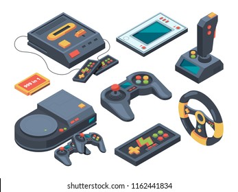 Video game console and different technical gadgets. Game console and play electronic arcade illustration vector