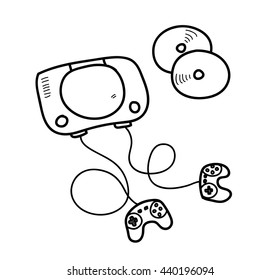 Video Game Console Doodle, a hand drawn vector doodle illustration of a video game console.