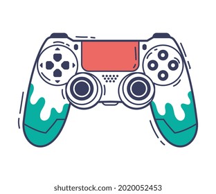 Video Game Console, Gamepad Controller, Game Player Gadget Hand Drawn Vector Illustration