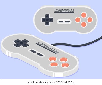 Video game console GamePad. Gaming concept. Top and isometric view retro joystick isolated on white background vector illustration. 