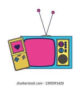 icono del controlador de consola de videojuegos y del icono tv ninetys