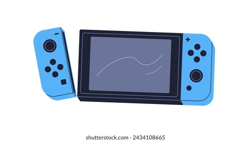 Video game console, joy con controller. Screen attachment for playing videogame. Joycon accessory, device, gadget attached to display. Flat vector illustration isolated on white background