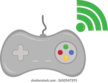 video game console joystick and wifi signal in online gaming concept