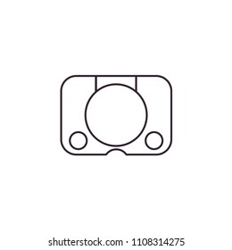 Video game console line icon on isolated background. Gaming device for playing videogames in thin linear design.