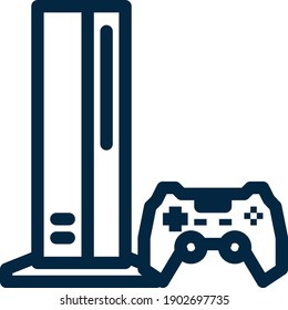 Video Game Console for play video games with gamepad line or outline icon isolated on white background. Multimedia entertainment symbol.