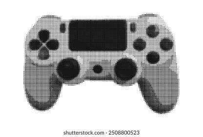 Video game console in retro halftone effect. Playing controller in dotted style. Vintage collage gamer element isolated on white background. Vector