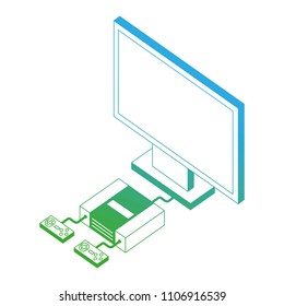 video game console with tv isometric
