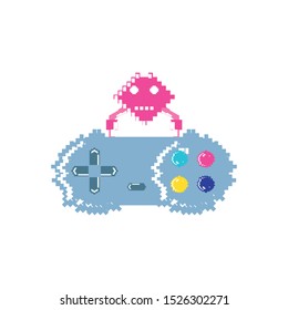 video game control with alien pixelated vector illustration design