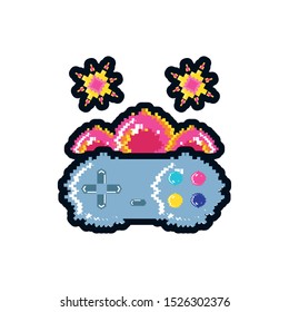 video game control with fire balls pixelated vector illustration design