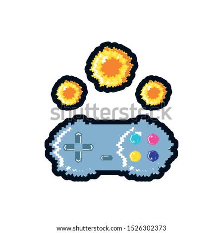 video game control with fire balls pixelated vector illustration design