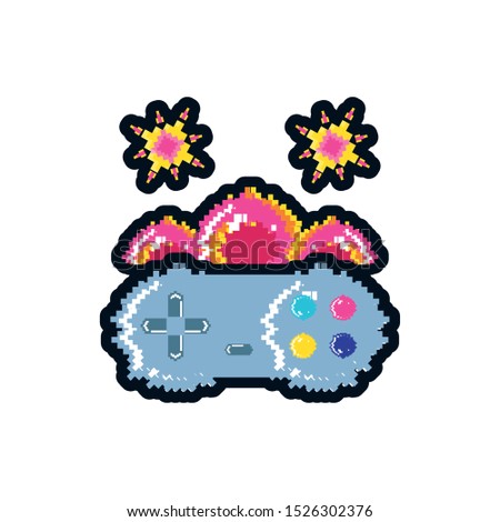 video game control with fire balls pixelated vector illustration design