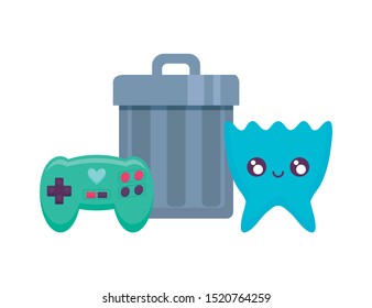 video game control and garbage with alien