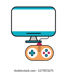video game control handle with display tv vector illustration design