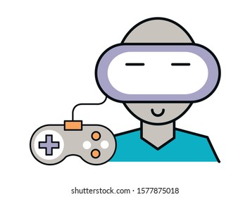 video game control handle with gamer character vector illustration design