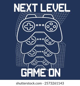 VIDEO GAME CONTROL ILLUSTRATION AND NEXT LEVEL TEXT