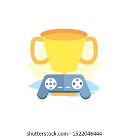 video game control retro with trophy cup vector illustration design