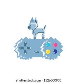 video game control with robotic dog pixelated vector illustration design