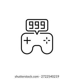 Video Game Controller With 999 Score Outline Icon